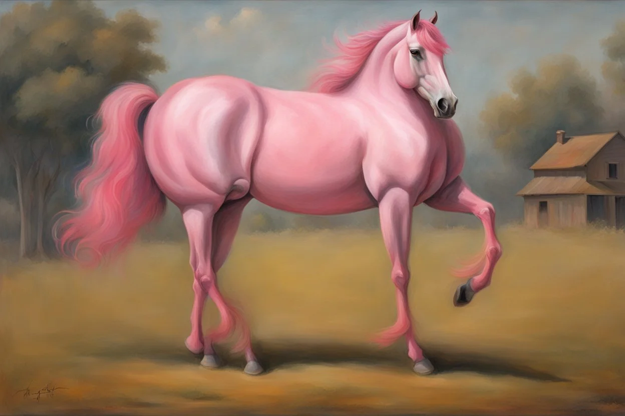 a pink horse like a 19th painting