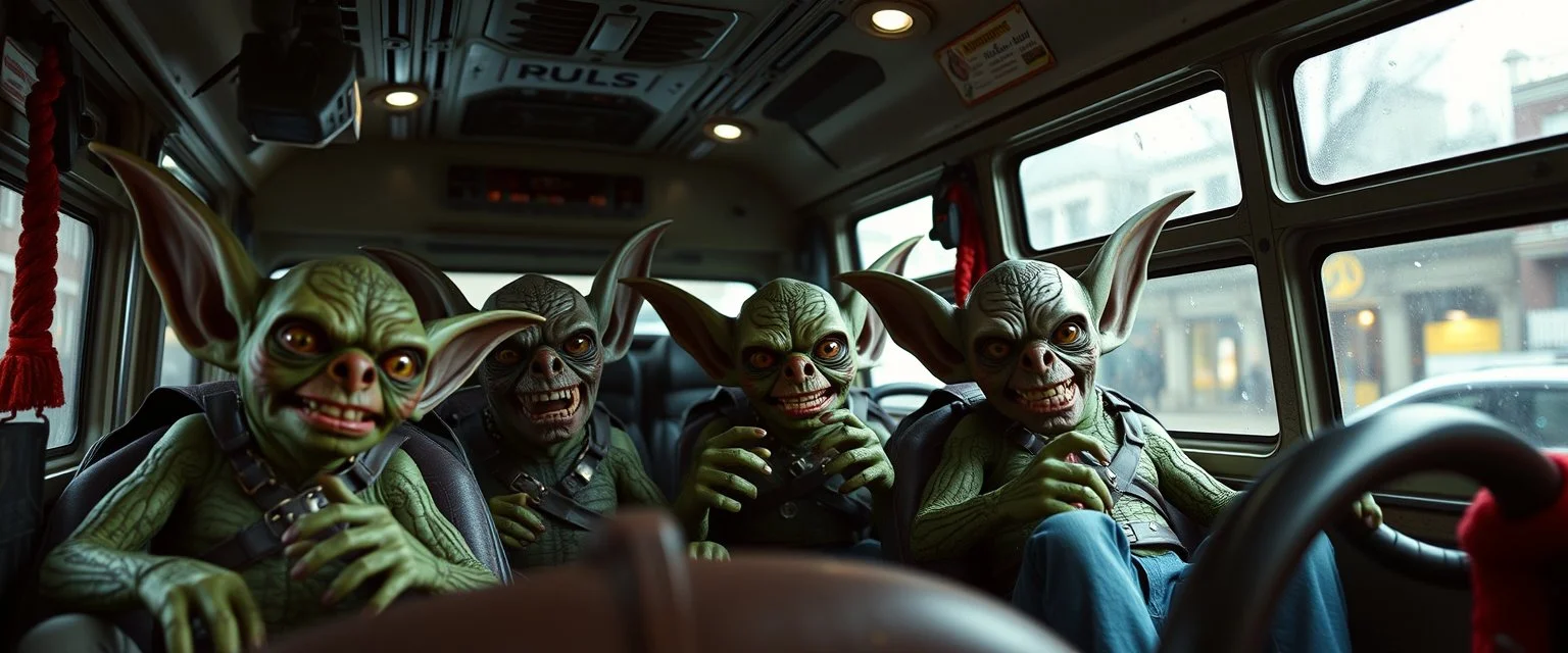 goblins inside a stunt buss