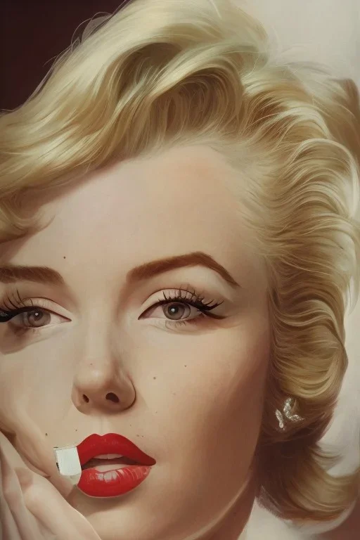 Marilyn Monroe, smokes a cigarette, photorealistic illustration, 4k