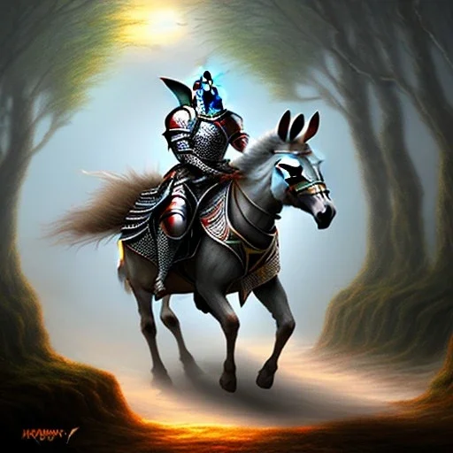 knight riding donkey through ring of fire, fantasy art