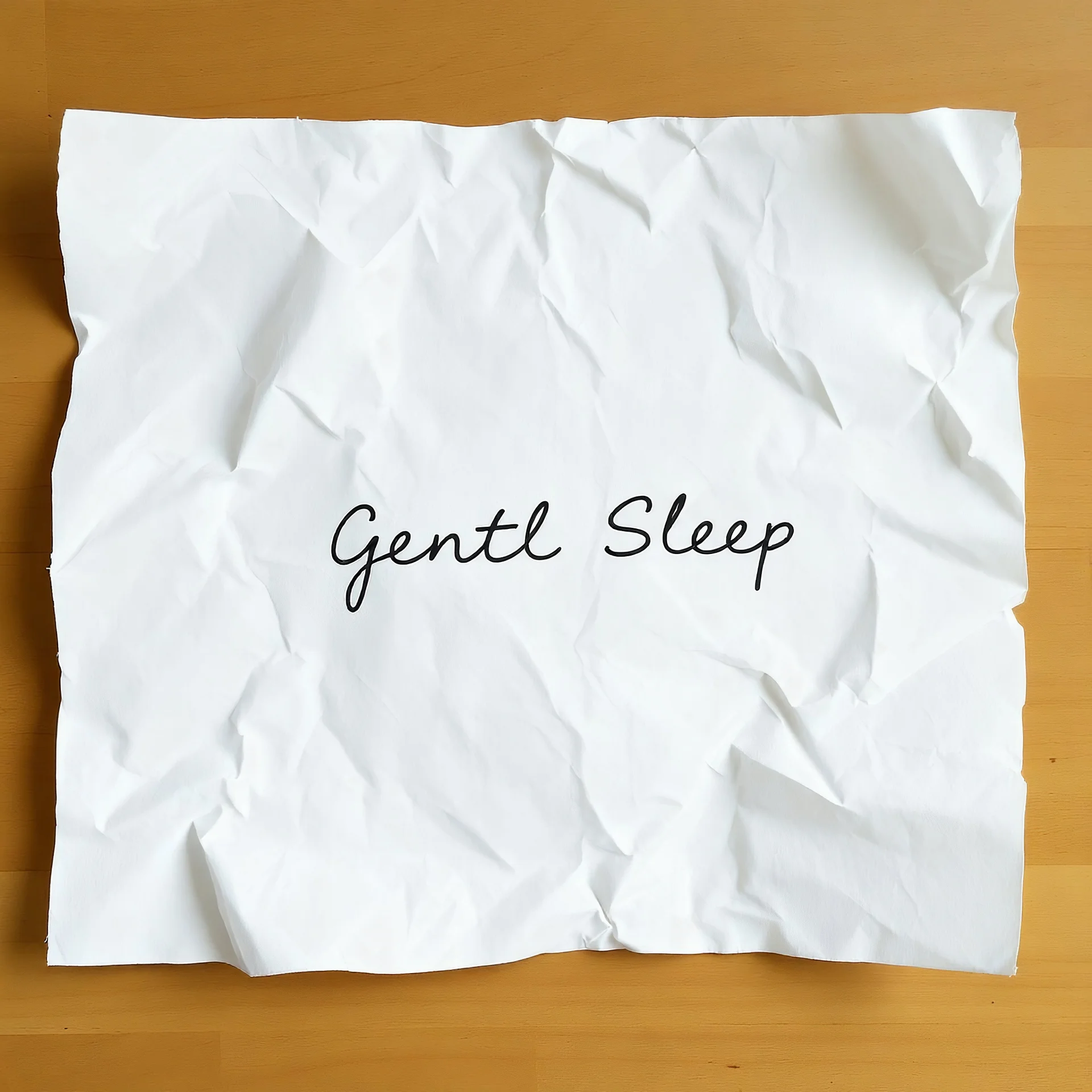 Page blanche froissée, il est écrit 'Gentle Sleep