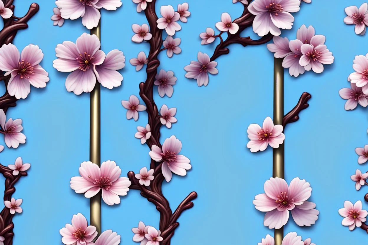 fantastic light pin blue background with three cherry blossoms in a column repeated 4 times with variations