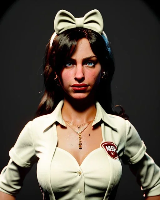 waitress woman with muppet mask that covers her entire head, concept art, retro style, smooth, unreal engine 5, god lights, ray tracing, RTX, lumen lighting, ultra detail, volumetric lighting, 3d.