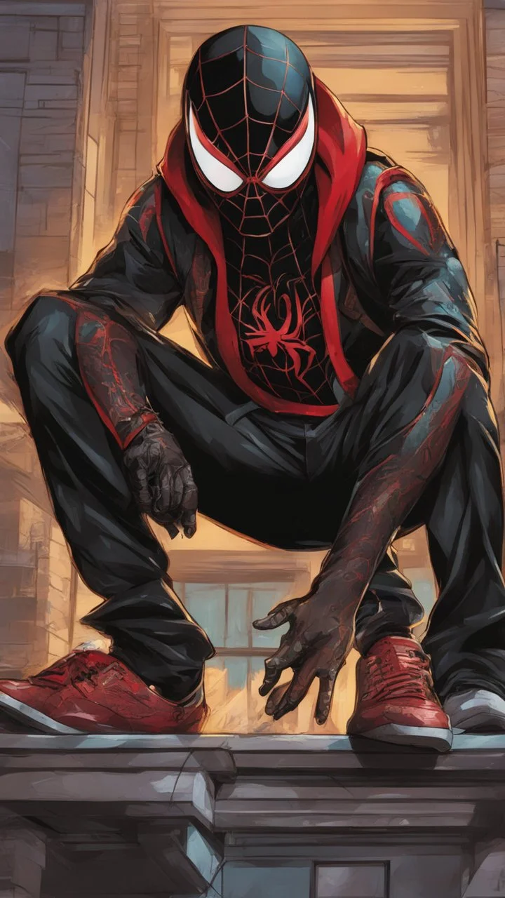 miles morales mix with venom symbiote in color Street artstyle, Street boy them, intricate details, highly detailed, high details