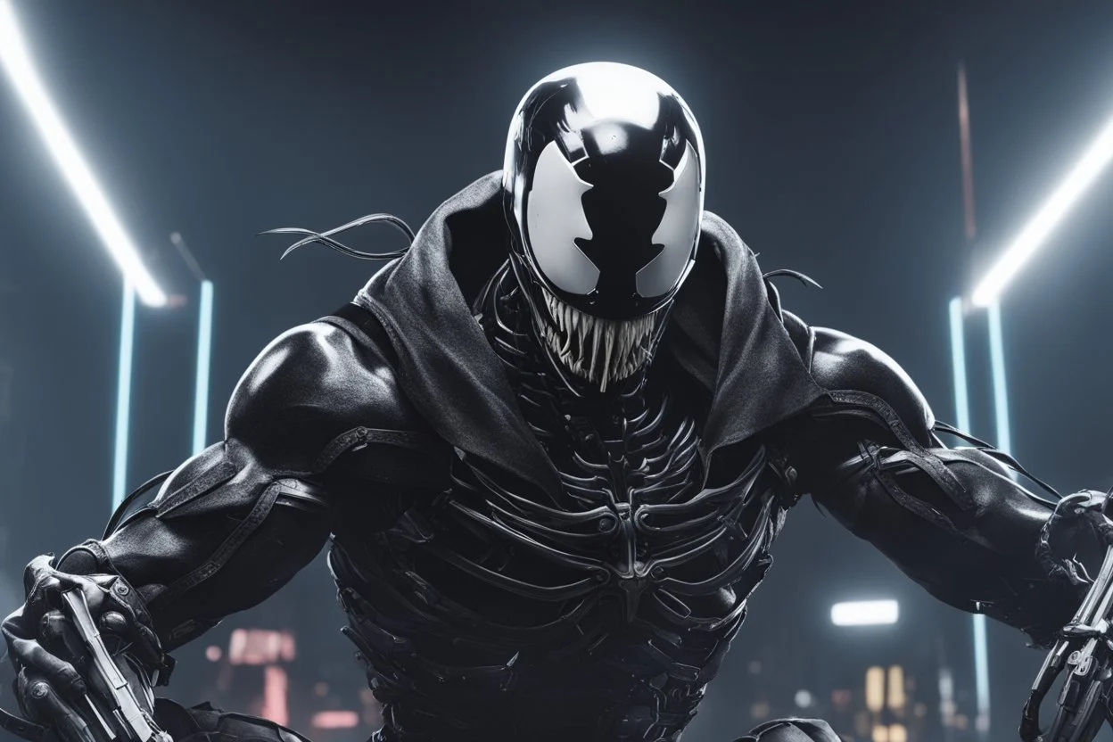 venom in 8k nier automata drawing style, skeleton them, cinematic mood, neon effect, close picture, bones, highly detailed, high details, detailed portrait, masterpiece,ultra detailed, ultra quality