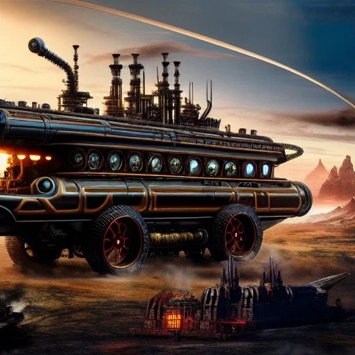 fullbody Drawing of 'sketch of steampunk Vehicles as in the movie mortal engines(2018)',intricate detail,andrea bonelli,Kilian Eng,Ohrai,evan lee,Aleksandr Sidelnikov,KyuYong Eom,three quarters frontal aerial view,toned colors,32k