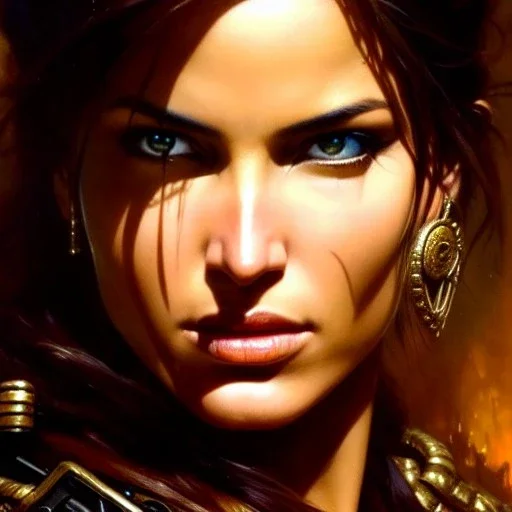 portrait beautiful face Lara Croft ,busty,ancient metal armor balanciaga fashion clothe painting by gaston bussiere, greg rutkowski, yoji shinkawa, yoshitaka amano, tsutomu nihei, donato giancola, tim hildebrandt, oil on canvas, cinematic composition, extreme detail,fit full head inside picture,16k