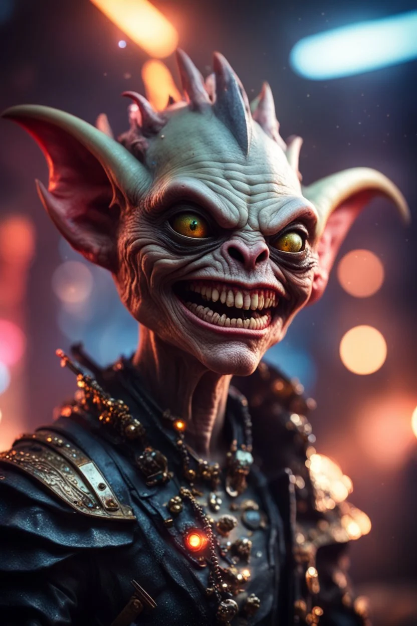 the most effective war paint, portrait of ultimate transcendent happy chat gremlin vampire alien jaws chieftain punk frown with spotlights, in front of space portal dimensional glittering device, bokeh like f/0.8, tilt-shift lens 8k, high detail, smooth render, down-light, unreal engine, prize winning