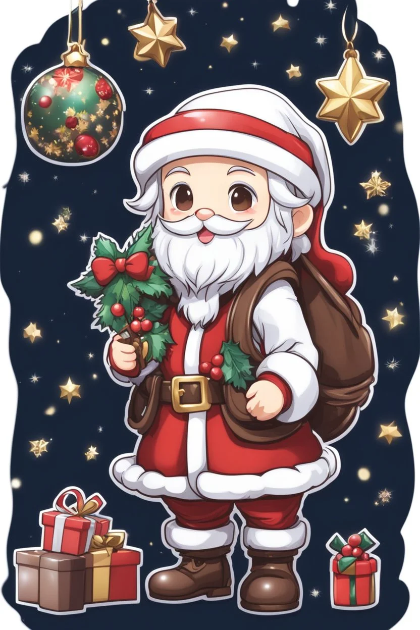 Cute Chibi santa-claus in 8k sticker, style of fairy academia, hug big Chocolate, intricate details, highly detailed, high details, detailed portrait, masterpiece,ultra detailed, ultra quality