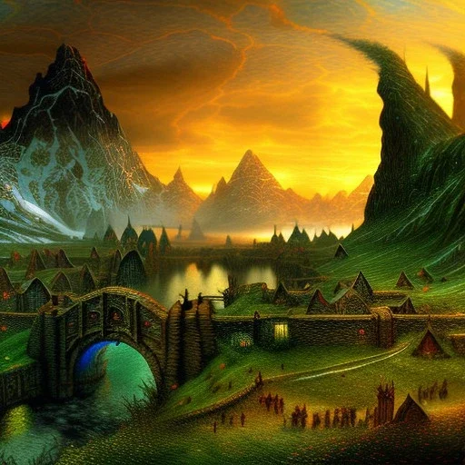 Epic Drawing of mordor scenery of The Hobbit estilo Van Gogh 4k