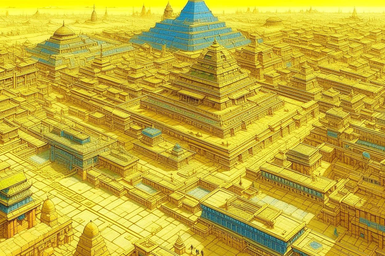 A light yellow electrical Egyptian city painted by Qiu Ying