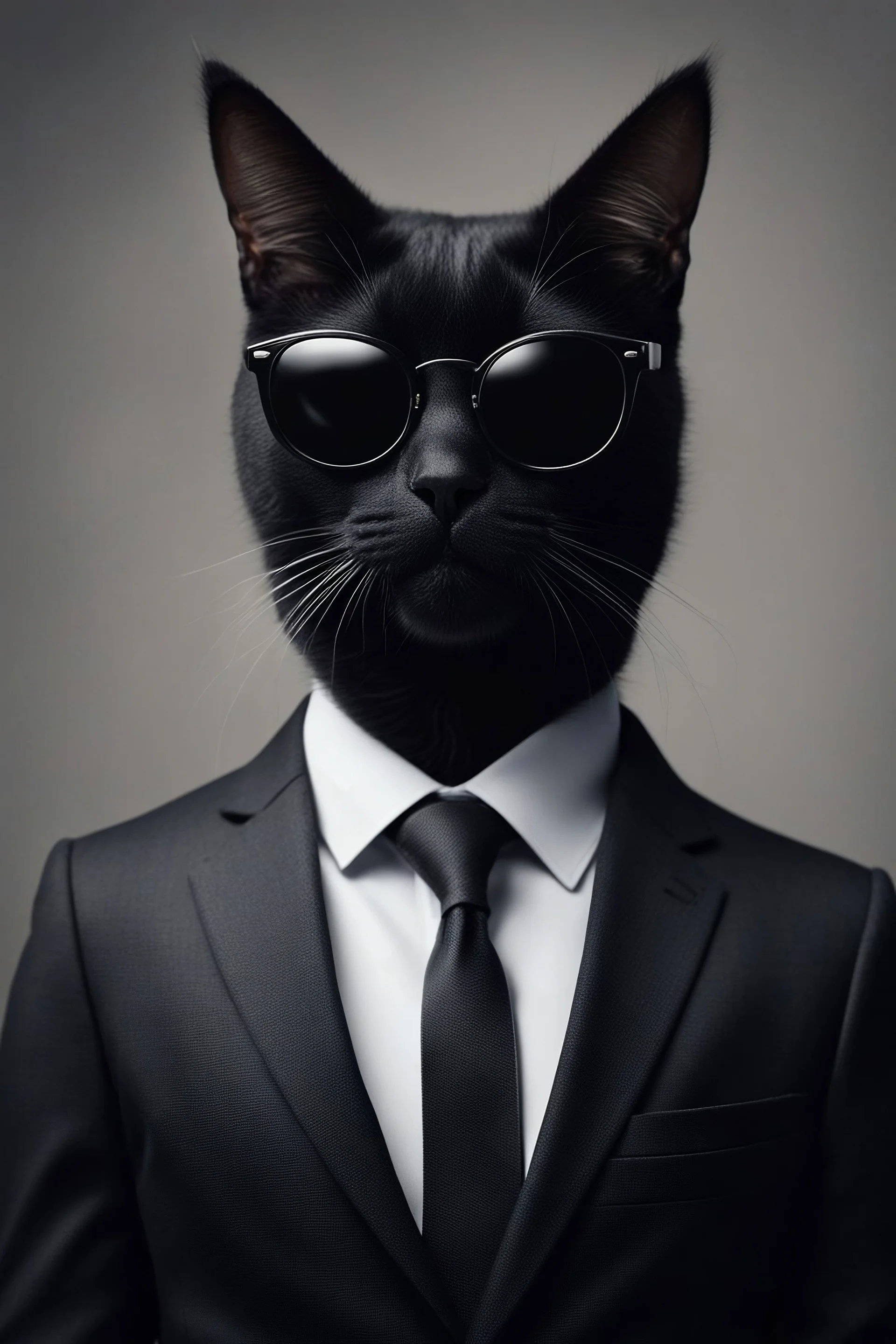 so gen me a pic of a black cat wearing shades in a suit