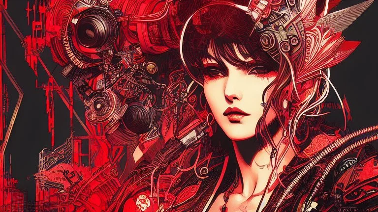 beautiful punk girl, hyper detailed, intricately detailed, illustration by <kilian eng> <Yoji Shinkawa>, darkred tones,
