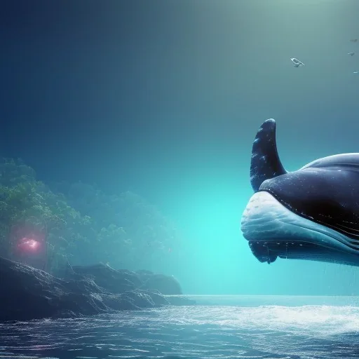 Beautiful dream whale and butterfly unreal 5, octane render, cinema4d, redshift render, hyper realistic, cenematic, vibrancy, synthwave, retouch, centered, dynamic lighting, dramatic lighting, 4k, highly detailed, attractive beautiful, realistic, virtual reality, epic composition, holographic,