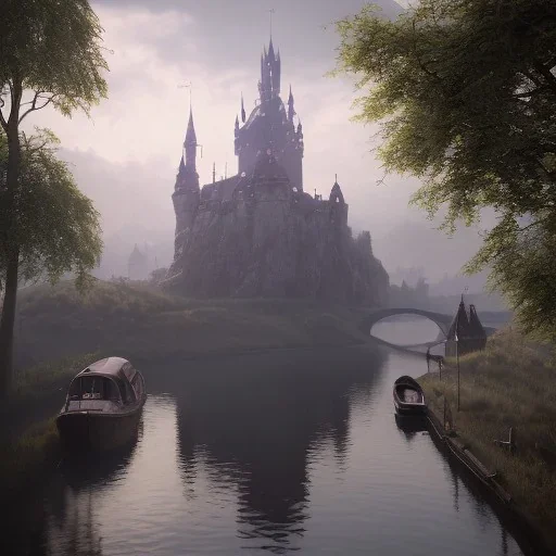 A magical gothic little town of witches with a castle and canals Nick Harris style