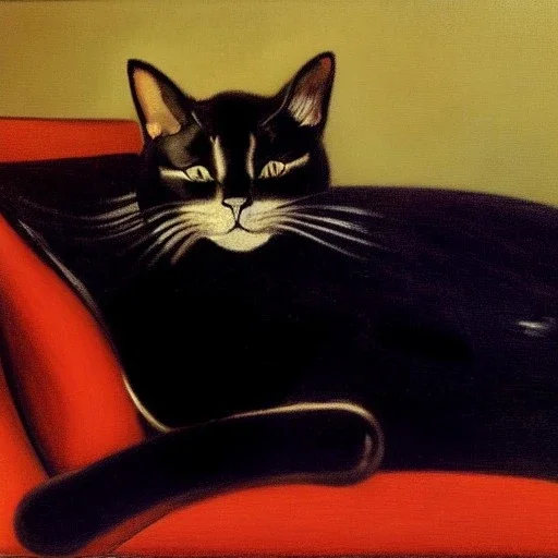 oil portrait of a Cat Sleeping in a Black sofa by Gustave Courbet 8k