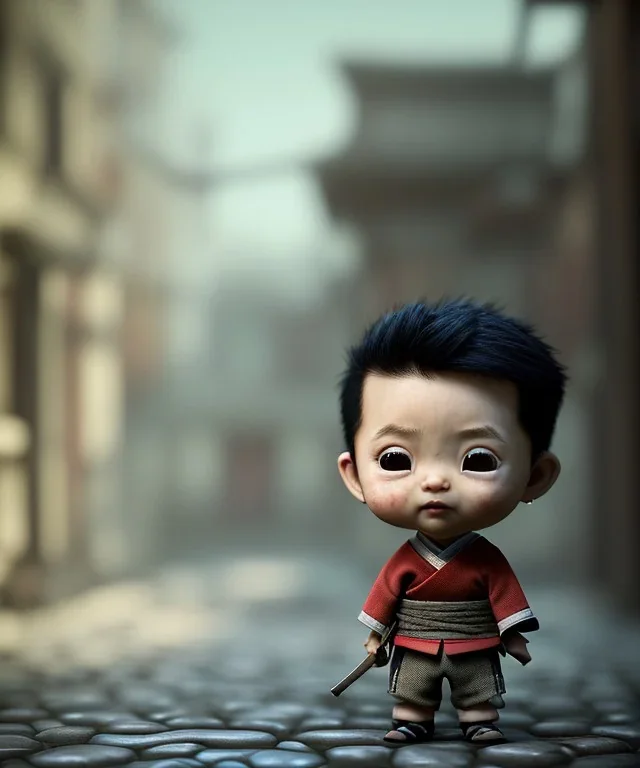 little boy samurai. shadows, Brent Weeks, Night Angel, cobblestone street alley, highly detailed, hyper-detailed, beautifully color-coded, insane details, intricate details, beautifully color graded, Cinematic, Color Grading, Editorial Photography, Depth of Field, DOF, Tilt Blur, White Balance, 32k, Super-Resolution, Megapixel, ProPhoto RGB, VR, Halfrear Lighting, Backlight, non photorealistic rendering