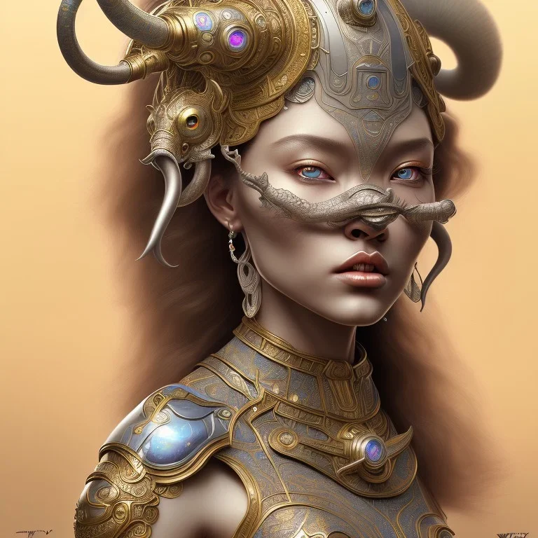 ssango fantasy, fantasy magic, intricate, sharp focus, illustration, highly detailed, digital painting, concept art, matte, artgerm and paul lewin and kehinde wiley, masterpiece silver elephant head bronze Asian African girl nice breast Hawaiian hair turquoise golden waves