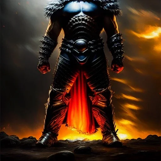 Ultra detailed fullbody Portrait in oil on canvas of Doomsday (DC) with armor and double sword,intense stare,extremely detailed digital painting, extremely detailed face,crystal clear Big eyes, mystical colors ,perfectly centered image, perfect composition, rim light, beautiful lighting, 8k, stunning scene, raytracing, anatomically correct, in the style of robert e howard and Ken Kelley and Ohrai Noriyoshi and Simon Bisley and tomzj1