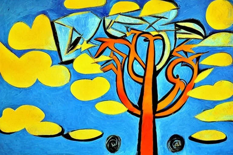  big tree in the sky abstract birds Picasso style