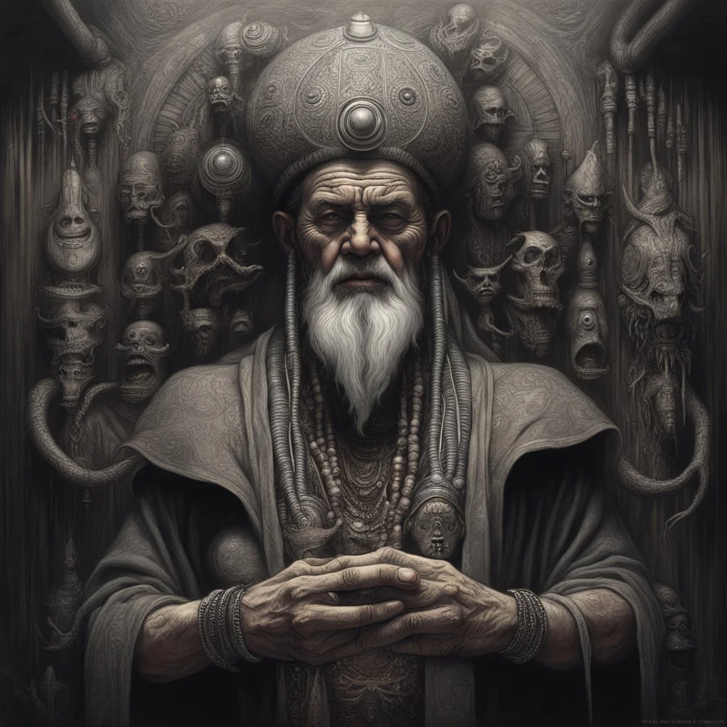 The Shaman by H.R. Giger Bearded Shaman; Sorcerer; Priest; Wise Sage, 55 year old Prophet; by Charles Dalmau, Geof Darrow, Ismail Inceoglu, Huang Guangjian, Dan Witz H.R. Giger Gustave Doré Robert Mapplethorpe Greg Rutkowski “Peace & Comfort” Insight from the Buddha