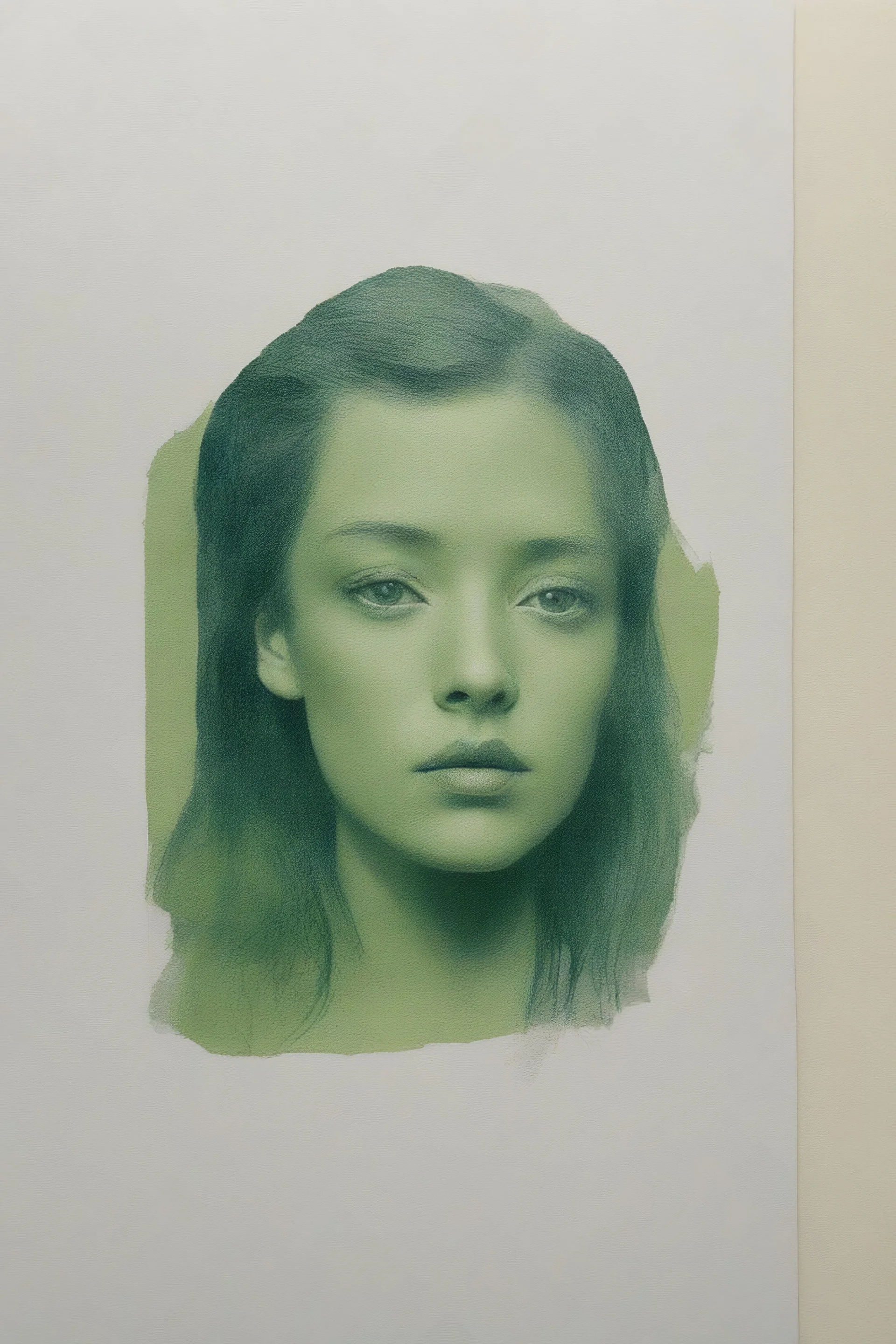 Billie eillish face, green, collage in a notebook