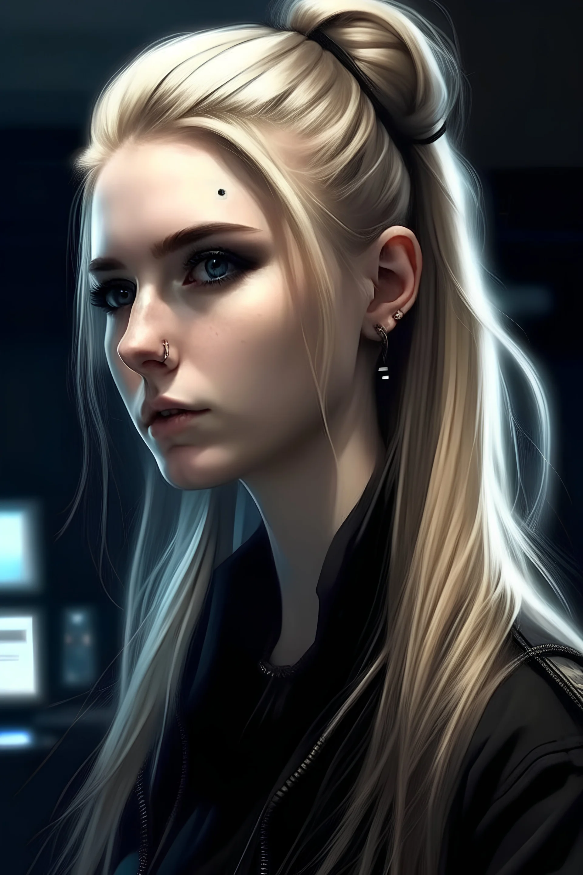 cyberpunk blonde long blonde hair braided hair smoking dark