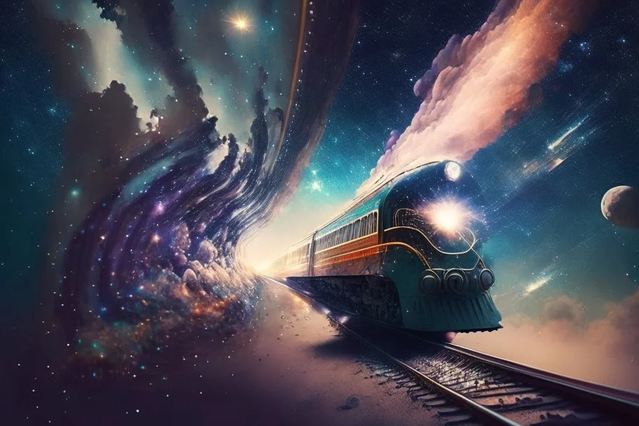 A train flying into universe.