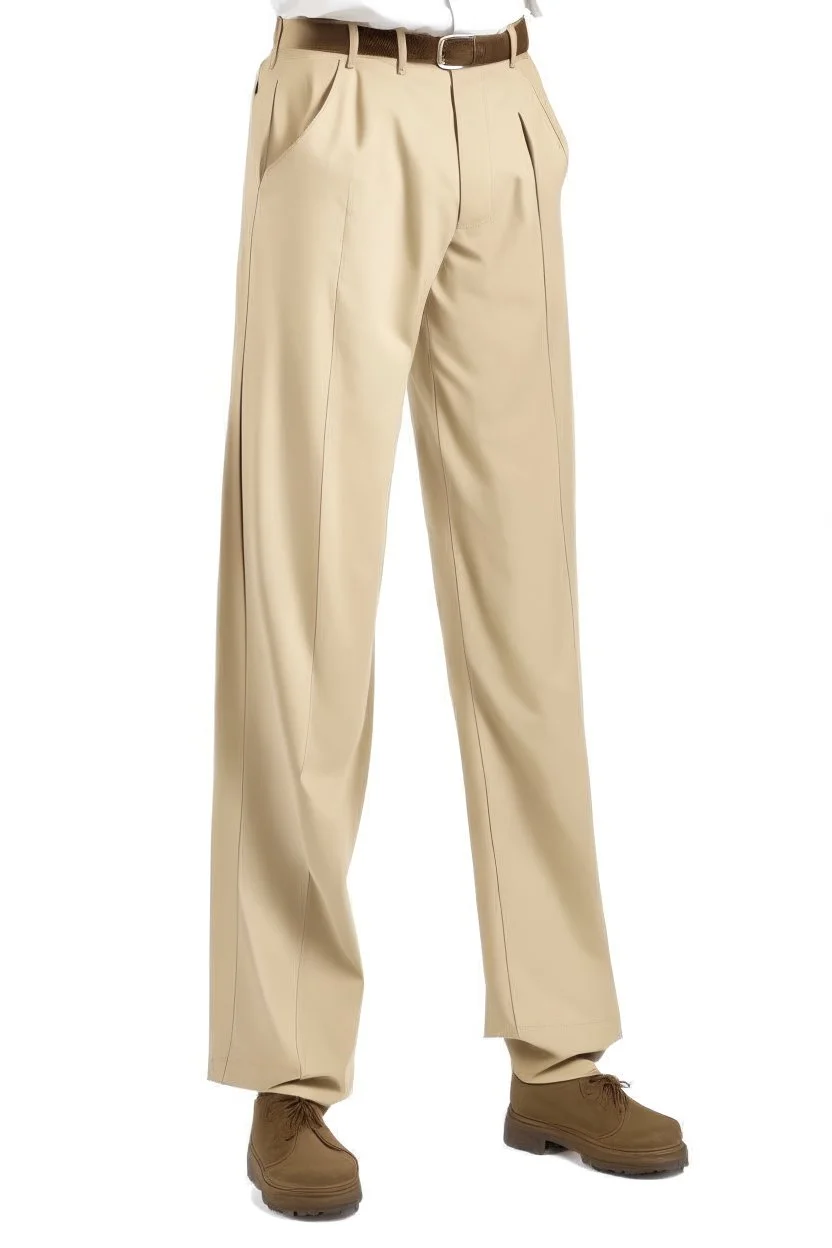 Man's wide leg beige bombazine trousers