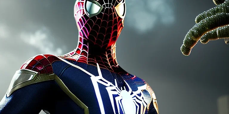 No1st_cr1t1kal, spider man miles morales, full body portrait of black samurai gaspunk, high detail, volumetric lighting, tiny features, intricate detail, volumetric clouds