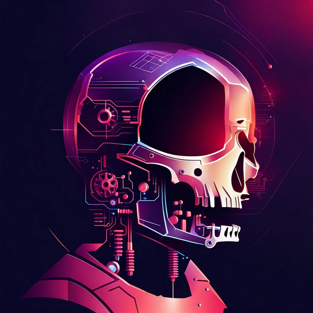 FLAT VECTOR LAYERED IMAGE OF CYBERNETIC SKULL PARTS IN A SCHEMATIC