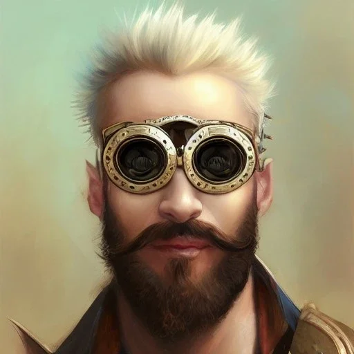 a _ fantasy _ style _ portrait _ painting _ of white male spiky hair short head smile beard round face steampunk goggles rpg dnd oil _ painting _ unreal _ 5 _ daz. _ rpg _ portrait _ extremely _ detailed _ artgerm _ greg _ rutkowski _ greg