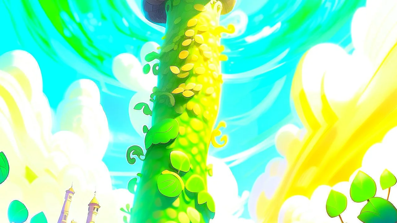 Fantasy digital illustration: huge, tall, colossal beanstalk reaching the sky