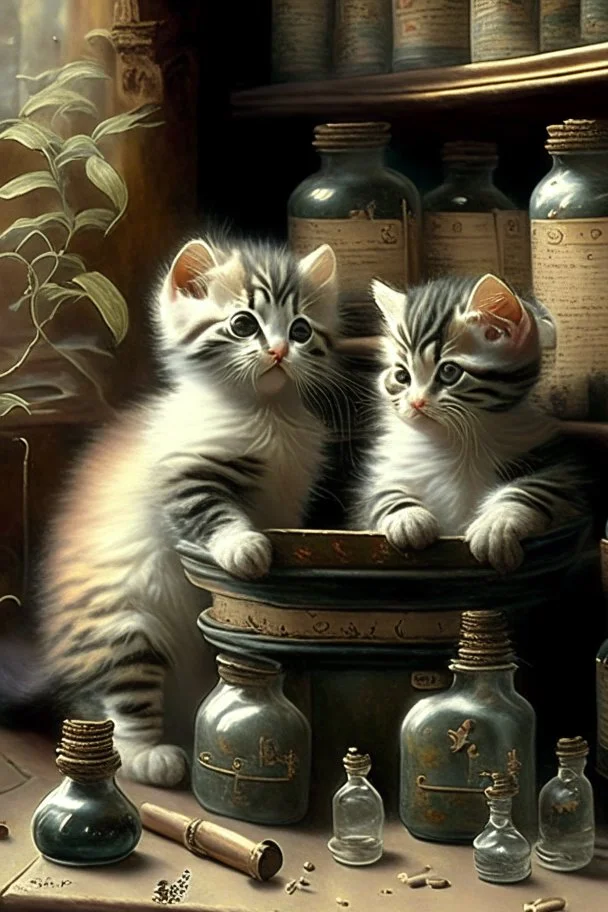 Kittens in an apothecary