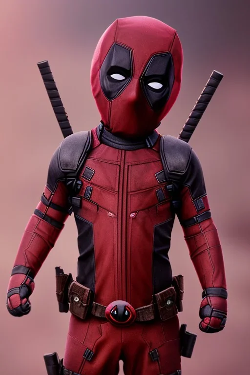 Deadpool toddler, full body, bokeh, hyper realistic