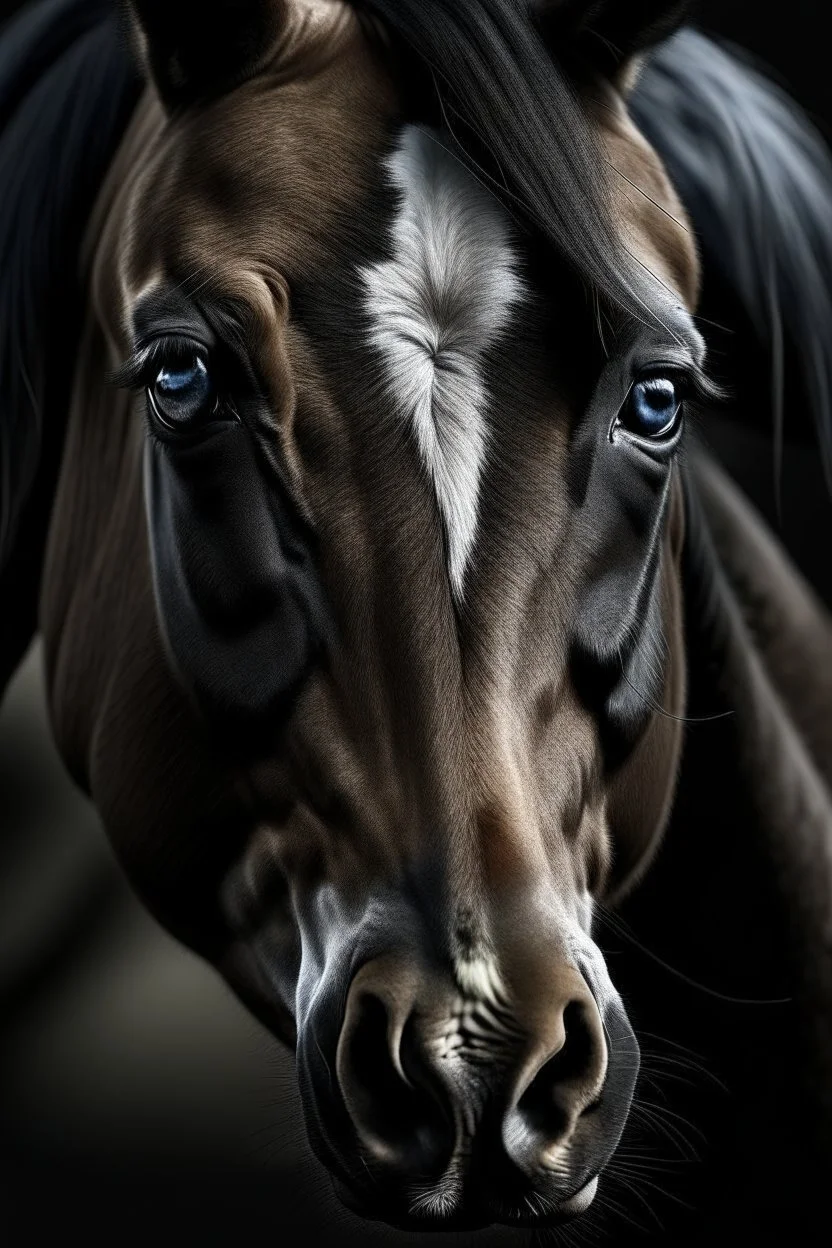 Horse with photo-overly realistic eyes, scary