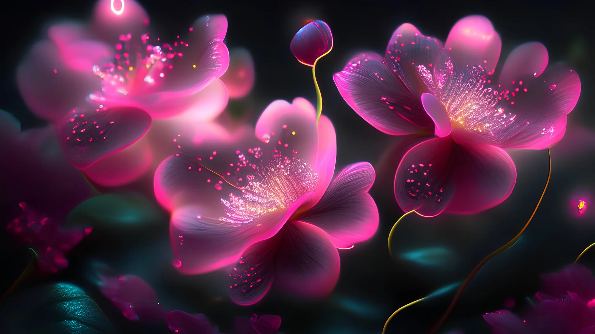 🌟 # 🎈 @ 🌺 $ 🍀 * 🐾 %. Trunkfull of glowing pink flowers. --seed 777, Ultra HD, photorealistic, 32k, --AR 16:9, --v 5.1, -- s 155, --CHAOS 1250