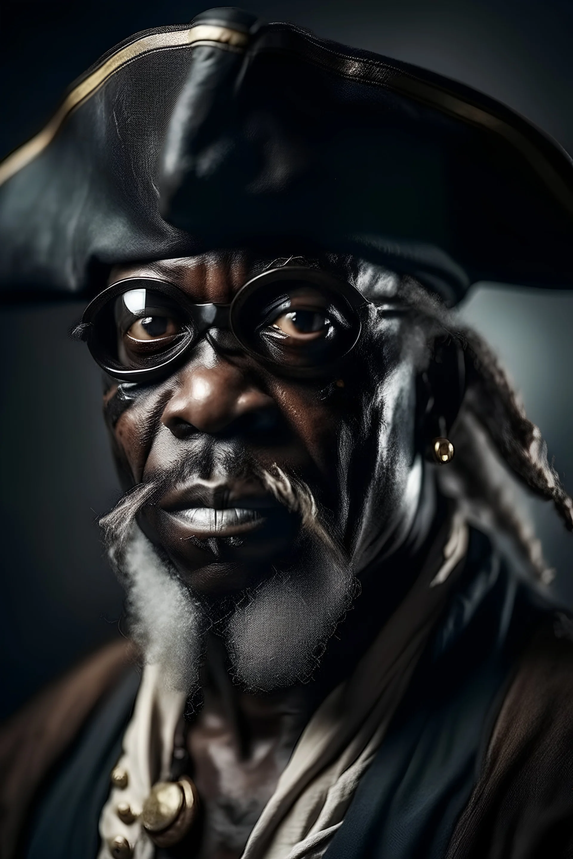 Old black pirate with an eye patch