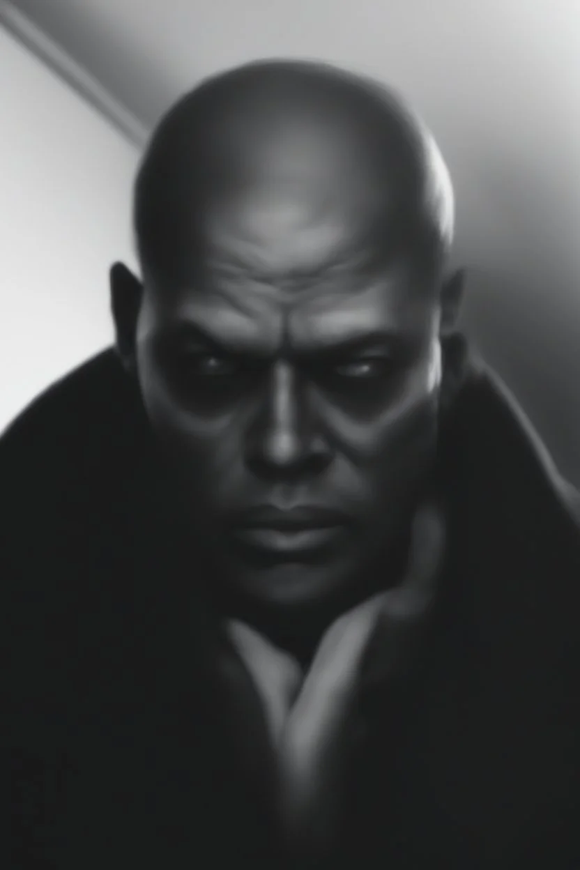 A native Indian chef, they but a fabric on his eye so he can not see and his arms are Handcuffed. looks miserable with bruises on his face like he has been beating sitting on a broken chair in a prison with dem light and dark prison environments , Busch painting style , sureal