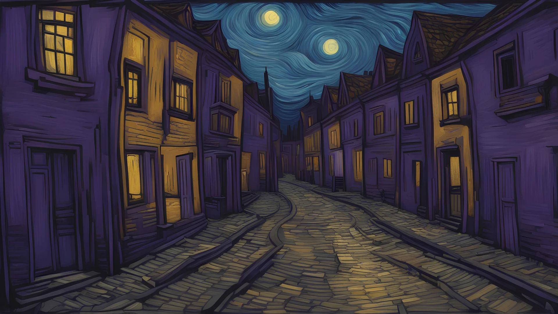 A dark violet abandoned district painted by Vincent van Gogh