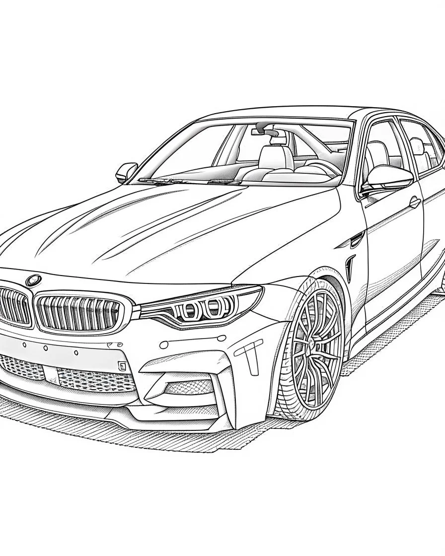 A BMW M5 car, line drawing