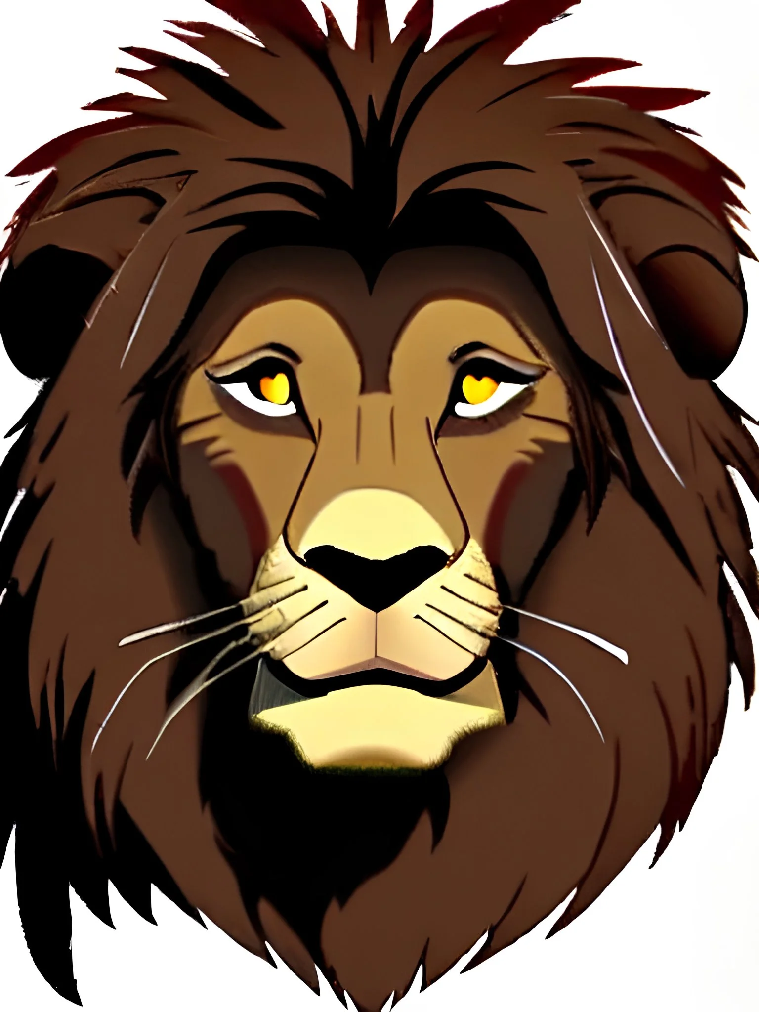 Lion King OC animated Brown rogue male lion black mane red eyes