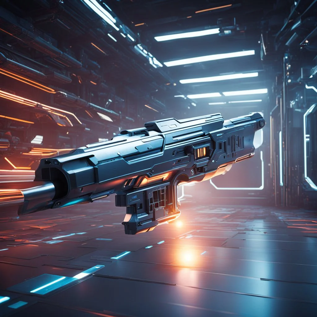 futuristic space gun inside a high tech armory: energy ray