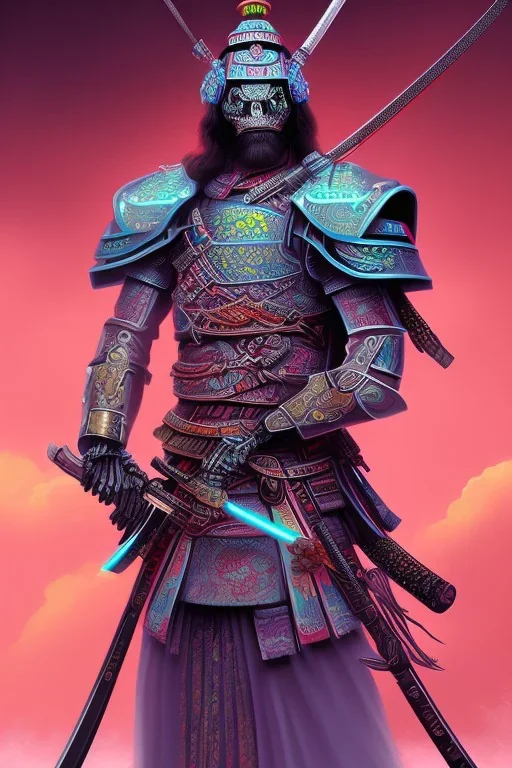 Neon crystal skeleton samurai