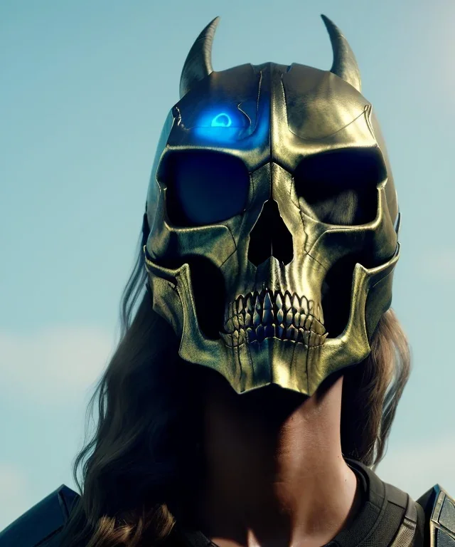 A badass Sofia Buttela wearing a dragon skull mask, atmospheric, realistic, unreal engine, cinematic lighting, octane render.