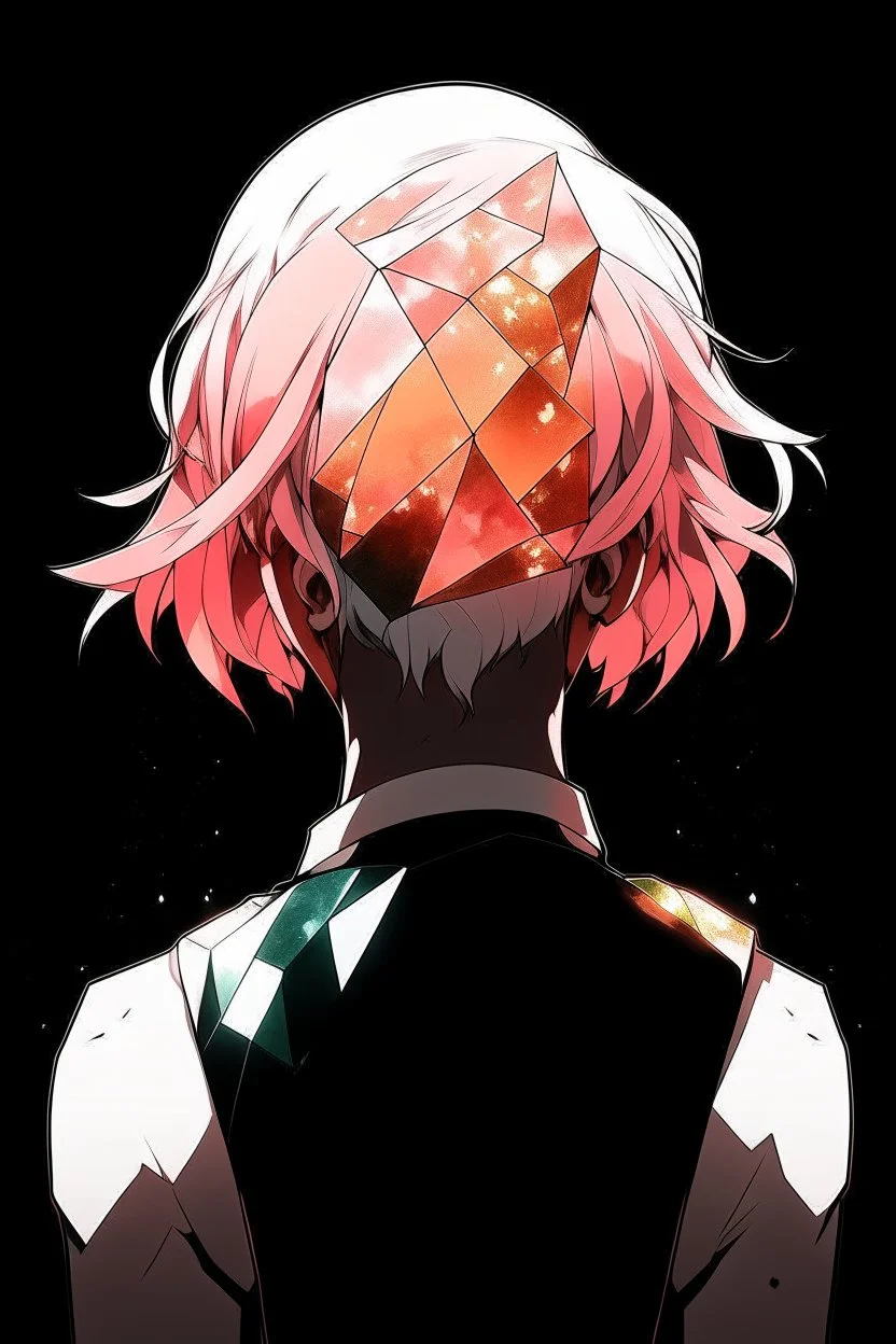 Padparadscha - Houseki no Kuni on a black background stands with his back but turns to face the screen