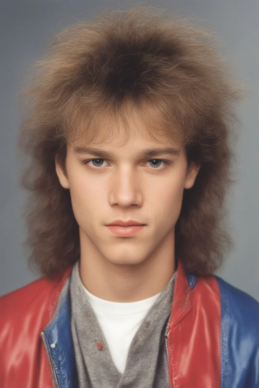 full color image, 1980's yearbook photo, teenager, Edward Van Halen, 14 years old, photorealistic, --ar 9:16 --style raw