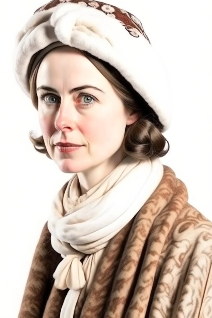 Portrait of a vintage woman in winter dress half body on a white background