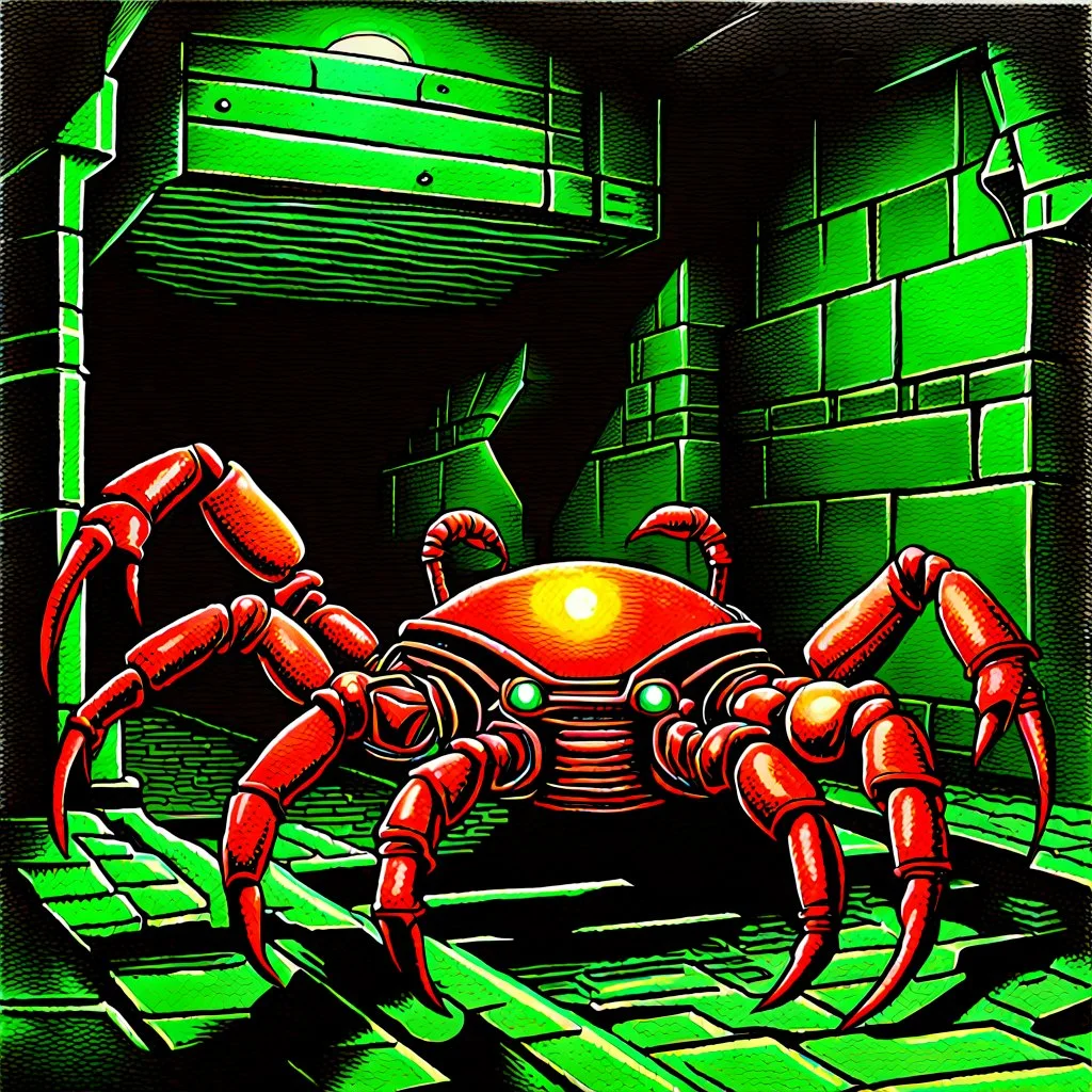 90's TCG fantasy artwork art of robot crab in sewer