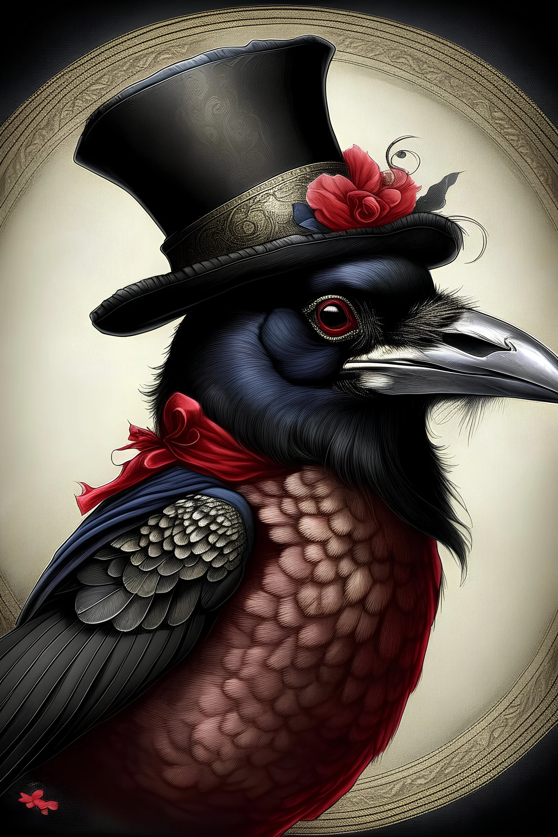 valentines crow portrait in Victorian clothing